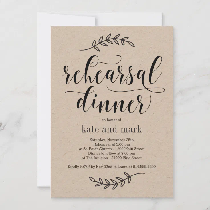 Rustic Elegance Rehearsal Dinner Invitation Kraft 