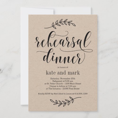 Rustic Elegance Rehearsal Dinner Invitation Kraft