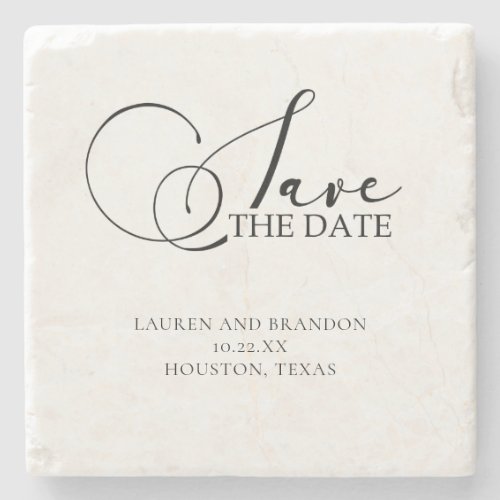 Rustic Elegance Save the Date Calligraphy Stone Coaster