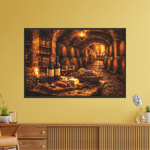 Rustic Elegance: The Connoisseur’s Wine Cellar Art Canvas Print