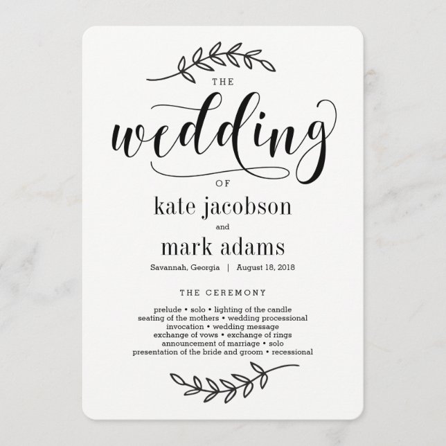 Rustic Elegance Wedding Ceremony Program (Front)