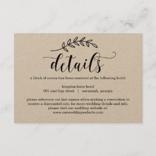 Rustic Elegance Wedding Details Card Kraft