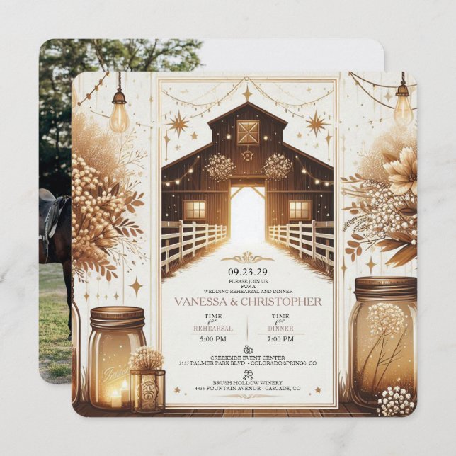 Rustic Elegance Wedding Rehearsal Invitation (Front/Back)