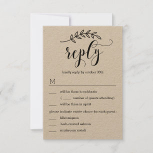 Rustic Elegance Wedding RSVP with Menu Kraft Invitation