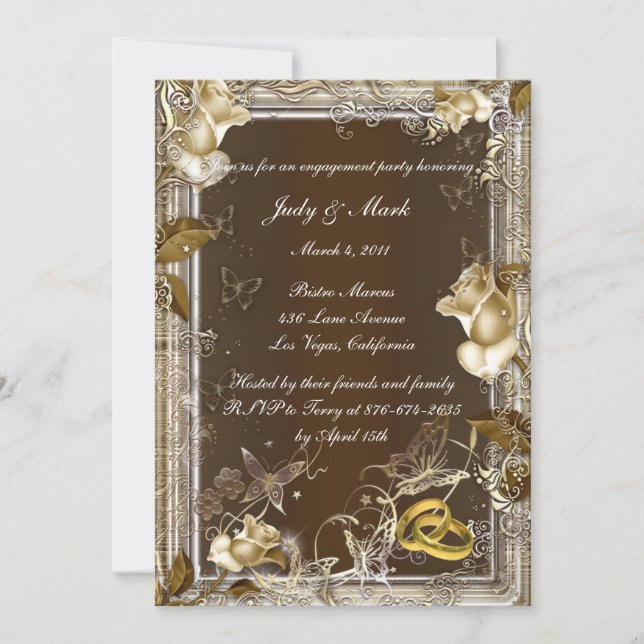 Rustic Elegance White Rose Engagement Party Invite (Front)