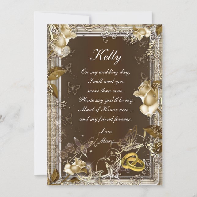 Rustic Elegance White Rose Maid Of Honor Card (Front)