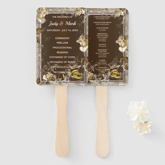 Rustic Elegance White Rose Wedding Hand Fan (Front and Back)