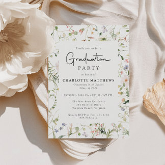 Rustic Elegance Wildflower Frame Graduation Party Invitation