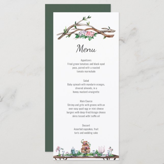 Rustic Elegance Woodland Wedding Menu (Front/Back)