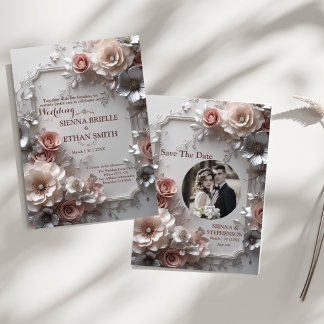 Rustic Elegant 3D Floral Wedding Invitation