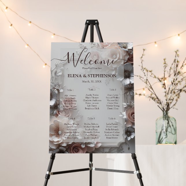Rustic Elegant 3D Floral Wedding Seating Chart Foam Board (In Situ (Stand))