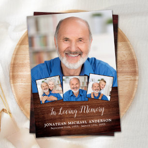 Rustic Elegant 4 Photo Collage Sympathy Funeral Thank You Card