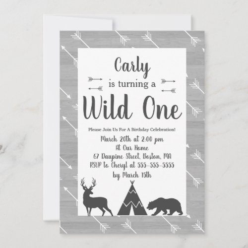 Rustic Elegant Arrows  Animals Wild One Birthday Invitation