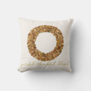 Rustic Elegant Autumn Leaves Thanksgiving Wreath Throw Pillow