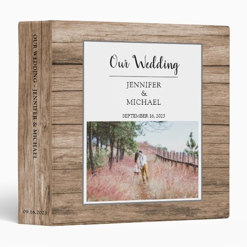 Rustic elegant barn wood photo Wedding 3 Ring Binder