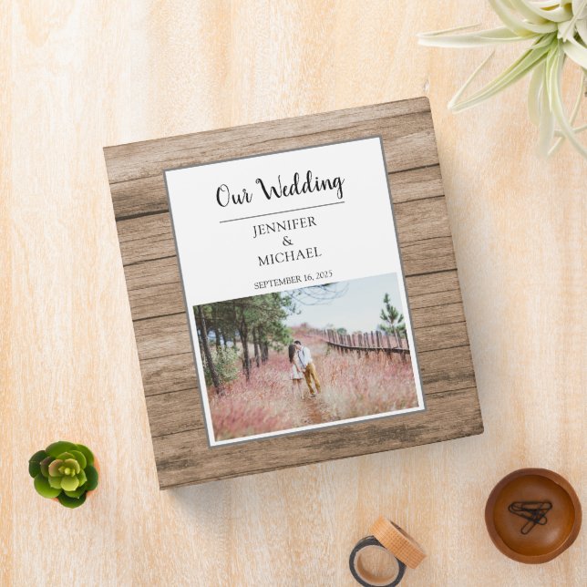 Rustic elegant barn wood photo Wedding 3 Ring Binder (In Situ)