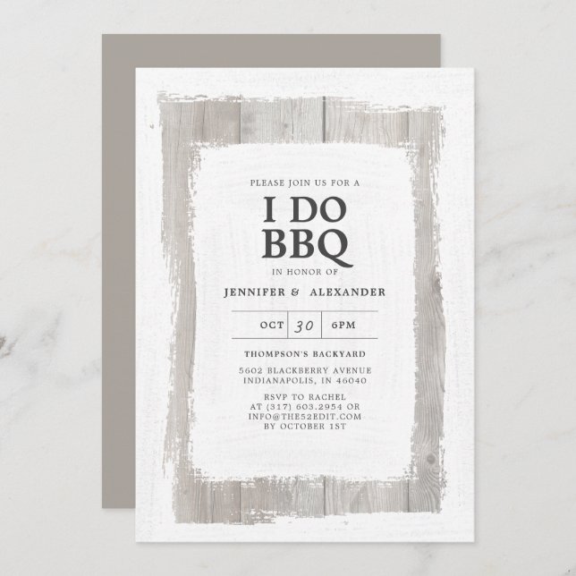 Rustic Elegant Barnwood I DO BBQ Engagement Party Invitation (Front/Back)