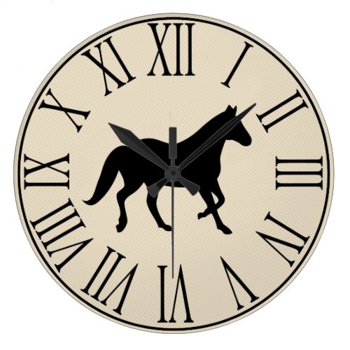 Rustic Elegant Black Horse Silhouette Large Clock