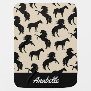 Rustic Elegant Black Horses Silhouette Baby Blanket