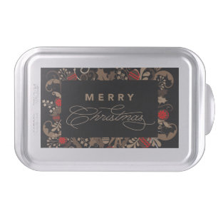 Rustic & Elegant Black Merry Christmas Calligraphy Cake Pan