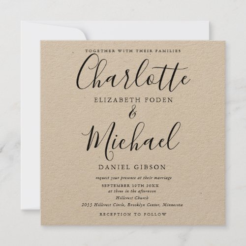 Rustic Elegant Black Script Kraft Wedding Invitation