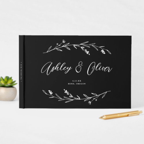Rustic Elegant Black Wildflowers Wedding Guest Book