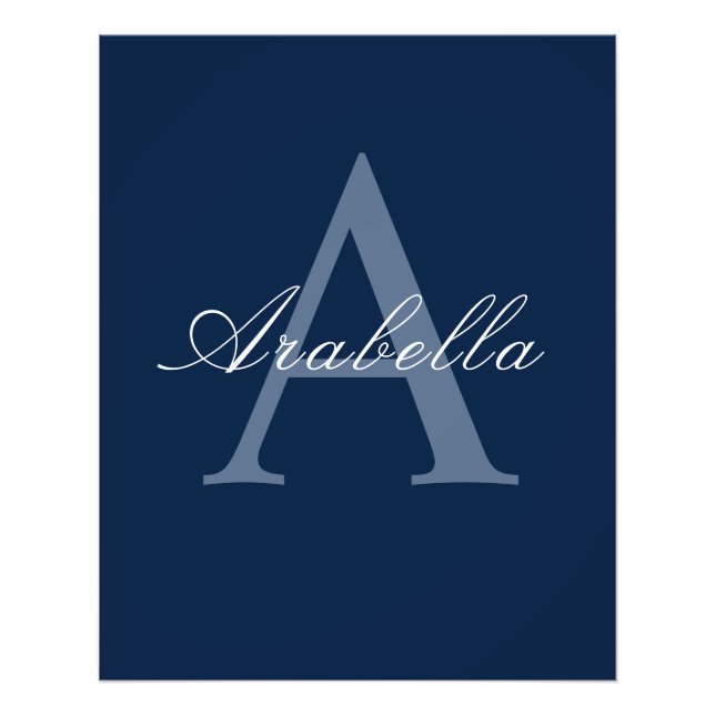 Rustic Elegant Blue Personalized Monogram  Name  Photo Print (Front)