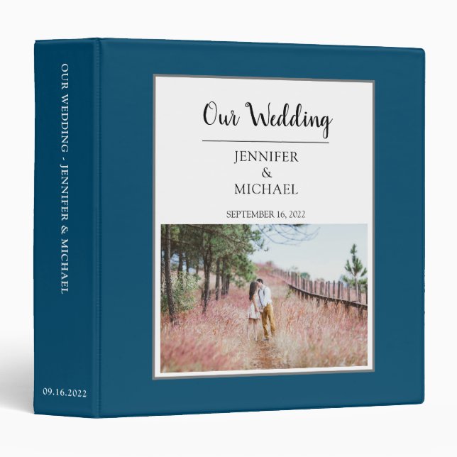 Rustic elegant blue photo Wedding album 3 Ring Binder (Front/Spine)
