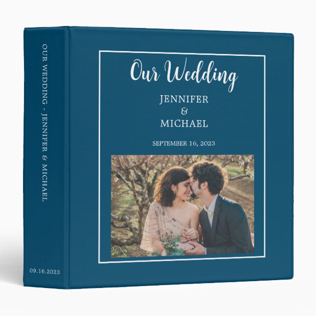 Rustic elegant blue photo Wedding album 3 Ring Binder (Front/Spine)