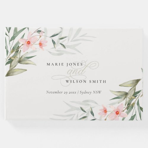Rustic Elegant Blush Greenery Floral Wedding Guest Book