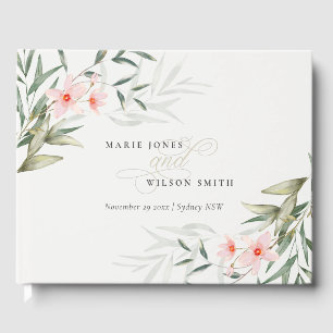 Rustic Elegant Blush Greenery Floral Wedding Guest Book