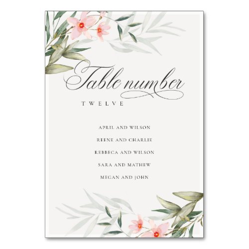 Rustic Elegant Blush Greenery Floral Wedding Name Table Number