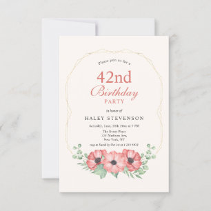 Rustic Elegant Blush Pink Floral 42nd Birthday Invitation