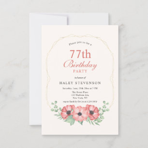 Rustic Elegant Blush Pink Floral 77th Birthday Invitation