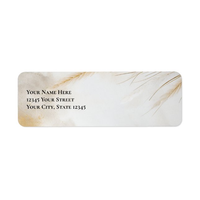 Rustic Elegant Bohemian Floral Gold Pampas  Label (Front)