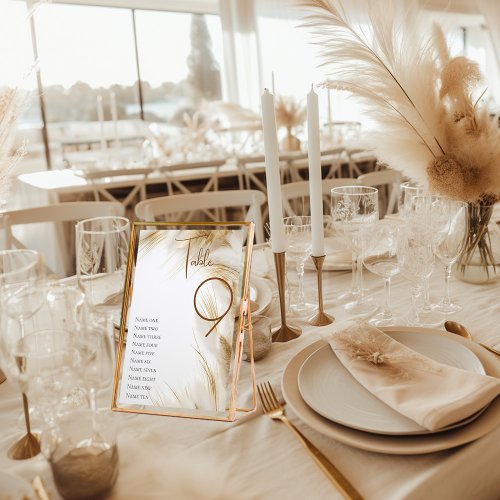 Rustic Elegant Bohemian Floral Gold Pampas  Table Number