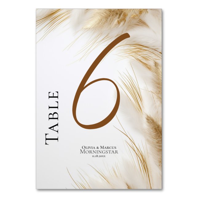 Rustic Elegant Bohemian Floral Gold Pampas  Table Number (Front)
