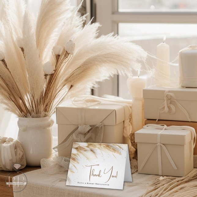 Rustic Elegant Bohemian Floral Gold Pampas  Thank You Card (Creator Uploaded)