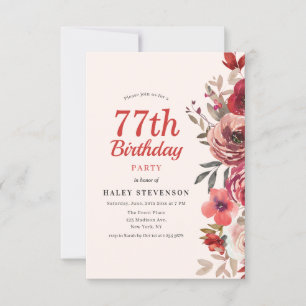 Rustic Elegant Boho Chic Floral 77th Birthday Invitation