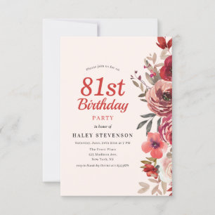 Rustic Elegant Boho Chic Floral 81st Birthday Invitation