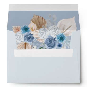 Rustic Elegant Boho Dusty Blue Pampas Wedding Envelope
