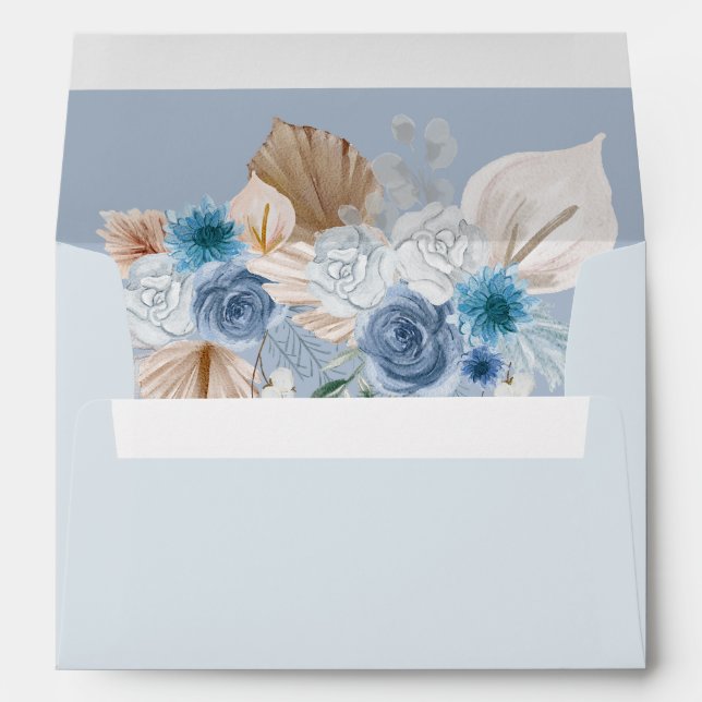 Rustic Elegant Boho Dusty Blue Pampas Wedding Envelope (Back (Bottom))