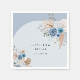 Rustic Elegant Boho Dusty Blue Pampas Wedding Napkins