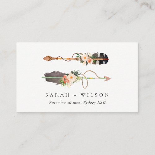 Rustic Elegant Boho Feather Floral Arrow Wedding Place Card