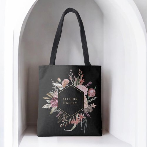 Rustic Elegant Boho Floral with Geometric Frame Tote Bag