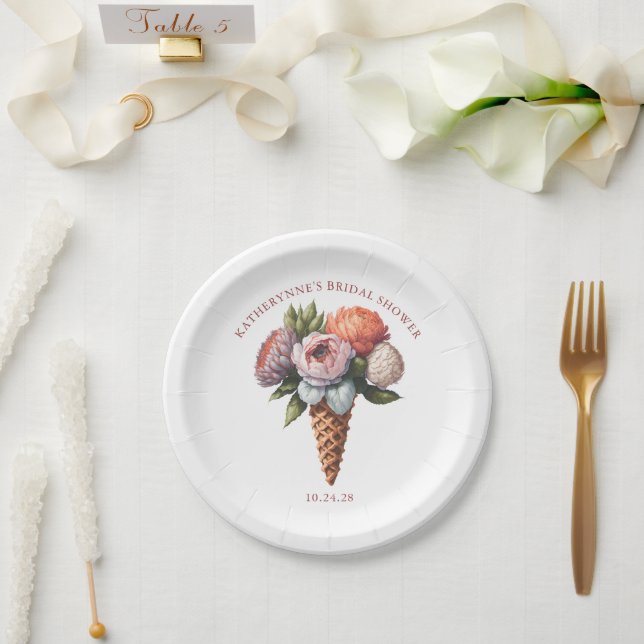 Rustic Elegant Boho Ice Cream Bridal Shower Paper Plates (Wedding)