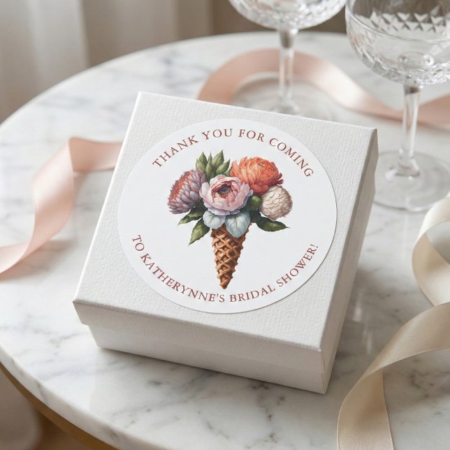 Rustic Elegant Boho Ice Cream Bridal Shower Thanks Classic Round Sticker (Creator Uploaded)