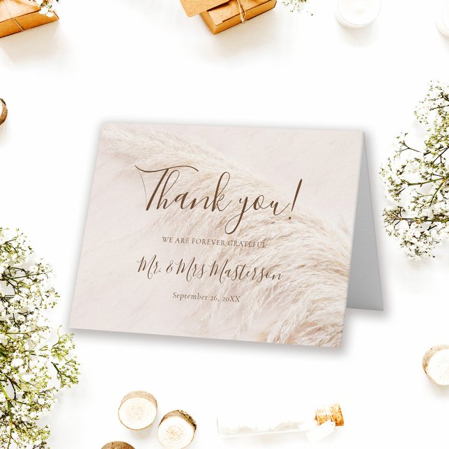 Rustic Elegant Boho Pampas Grass Wedding Thank You Card (Creator Uploaded)