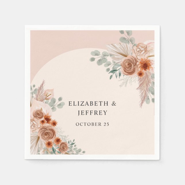 Rustic Elegant Boho Terracotta Pampas Wedding Napkins (Front)