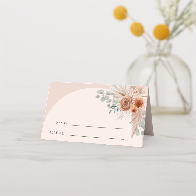 Rustic Elegant Boho Terracotta Pampas Wedding Place Card (Front)